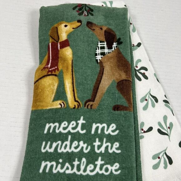 COPY - St. Nicholas Square Dog Kitchen Towels "Meet Me Under The Mistletoe" - Picture 1 of 6